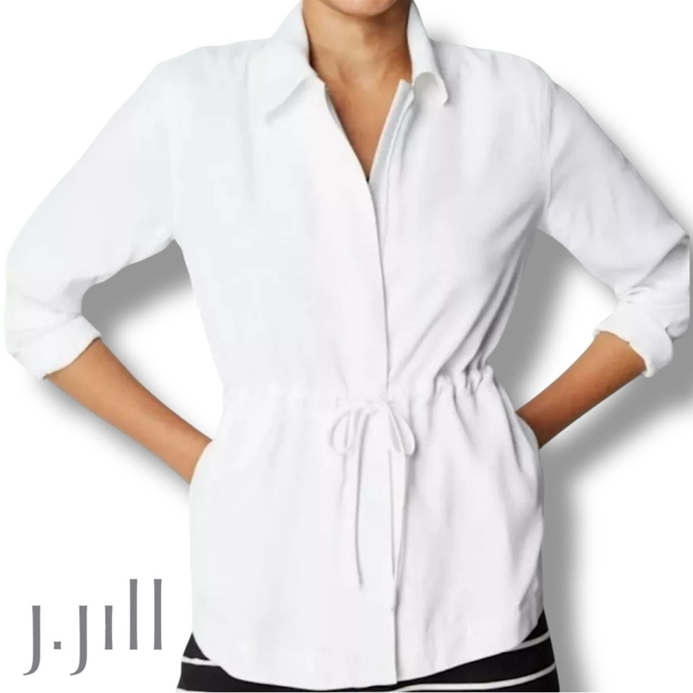 NWT J Jill Wearever Women’s Easy Care Draw Cord Jacket Blouse White Zip 3X